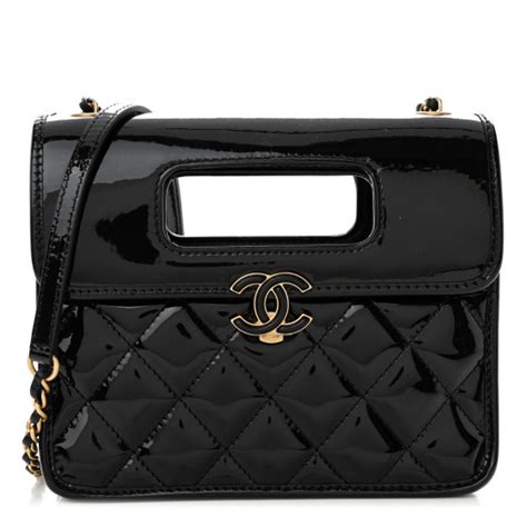 chanel mini patent|CHANEL Patent Quilted Mini Graphic Catch Flap Black.